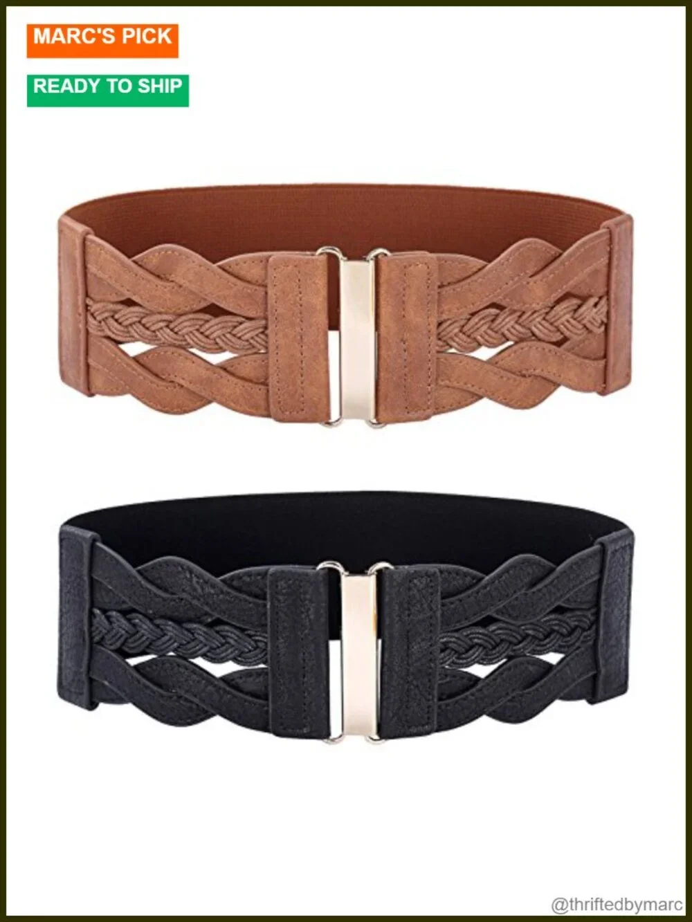 3 inch wide elastic waist belt with golden buckle woven design boho western